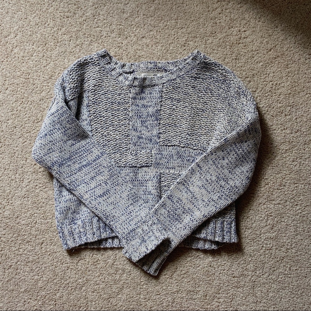 CREAM & NAVY BLUE CROPPED SWEATER - PACSUN